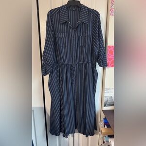 Torrid Navy Striped Button-Up Dress